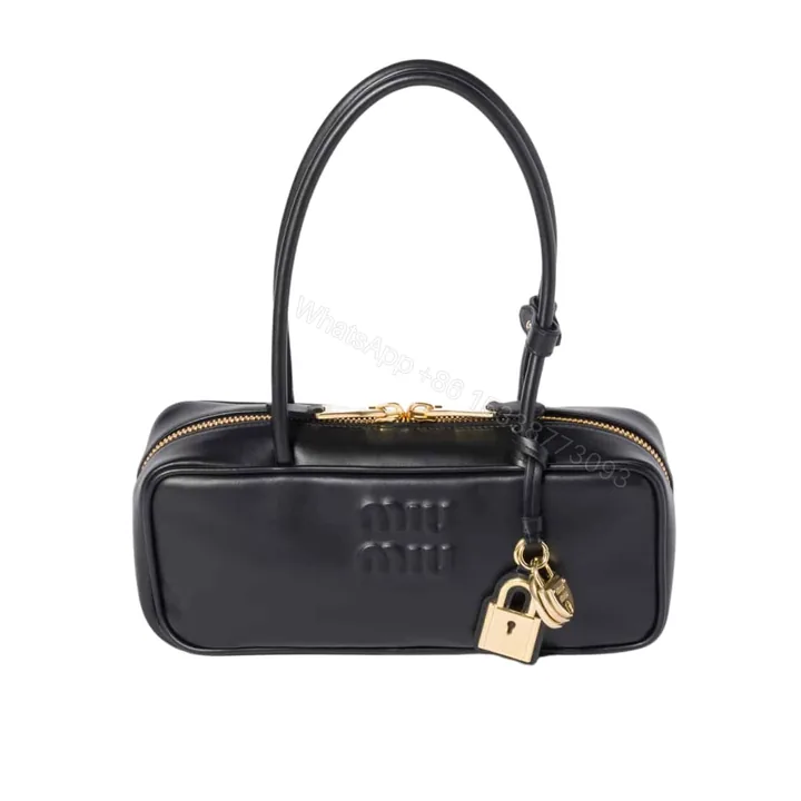 View 1 of MIUMIU BEAU BAG SAND BLACK 28CM 5BB173 2CRW F0002 V OTM