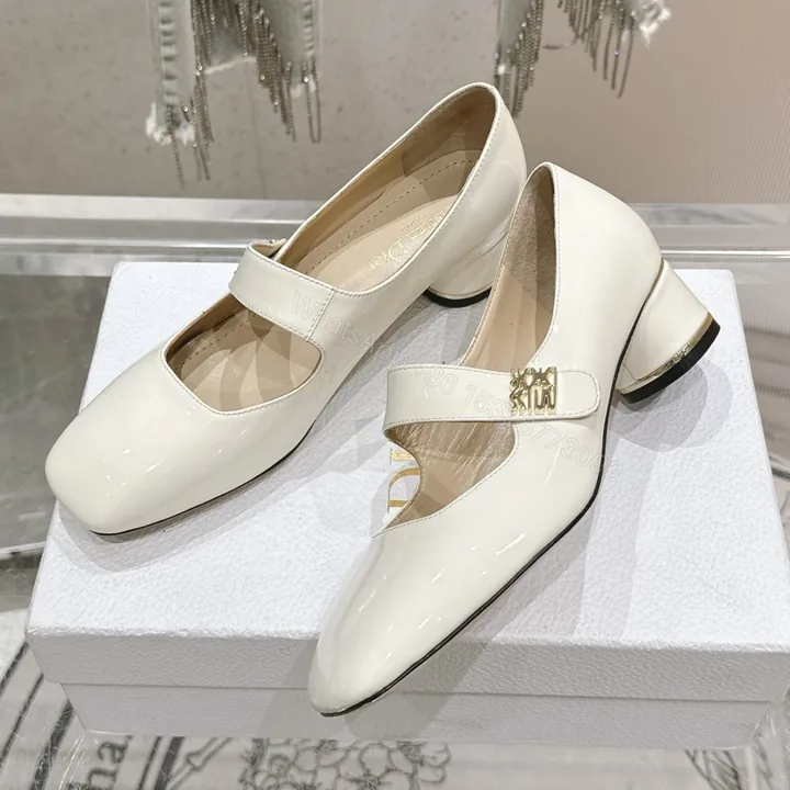 View 1 of 高仿Dior*Miss系列KDC269方頭粗跟單鞋4CM白色漆皮免檢版