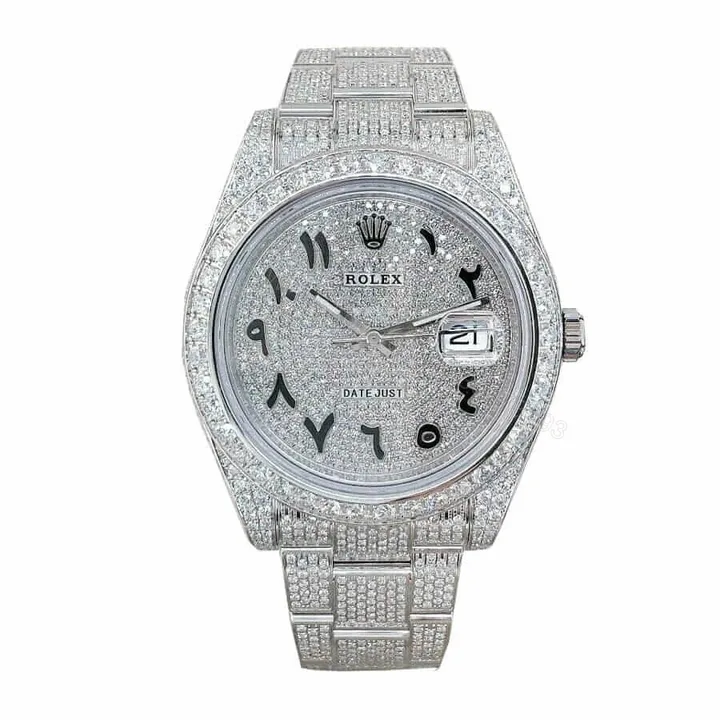 View 1 of Rolex Datejust II 116300 Super Clone : Iced Out White Gold Diamond Arabic Dial 41mm