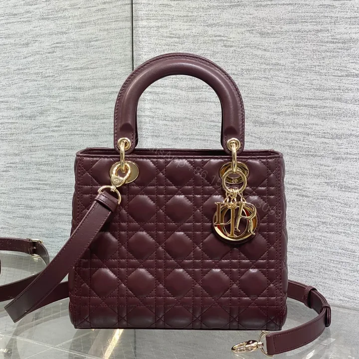 View 1 of Christian Dior Small Lady Dior bag in Burgundy