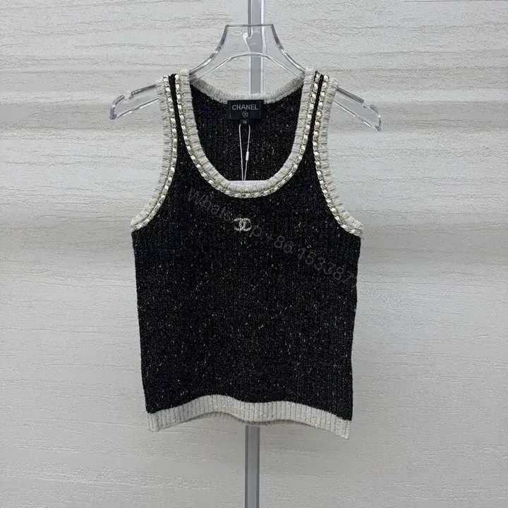 View 1 of Textured Tweed Knit Tank with Crystal Trim