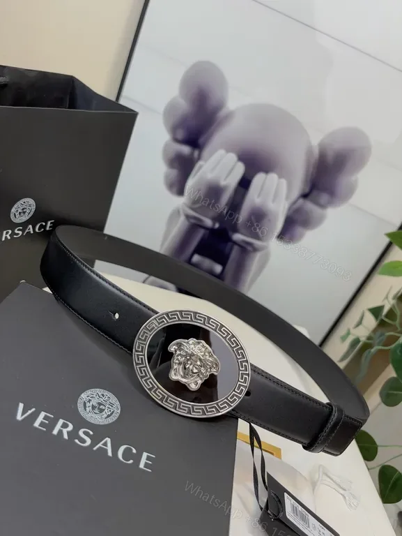 View 1 of Elegant Leather Belt with Versace Buckle - Modern Luxury Belt