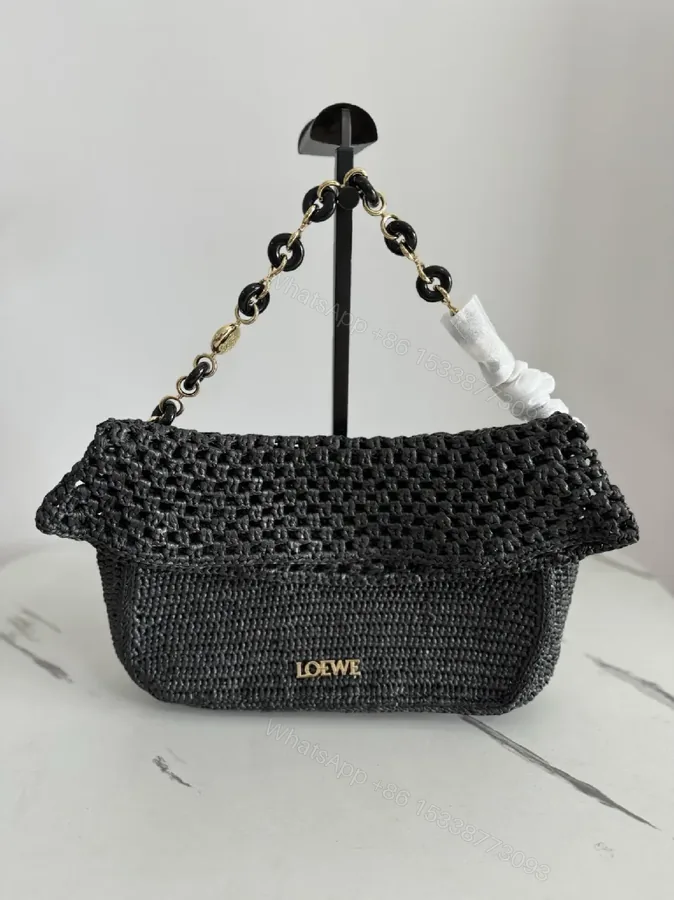 View 1 of Knotted Texture Black Chain Handbag – Luxe, All‐Day Chic