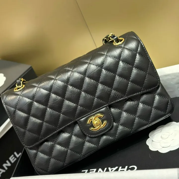 View 1 of Chanel Classic Lock Gold With Black Wrinkled Skin Like Auth Handbags 25cm