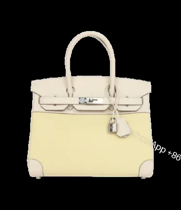 View 1 of Hermès Birkin 30 Nata Swift and Jaune Poussin Toile Palladium Hardware
