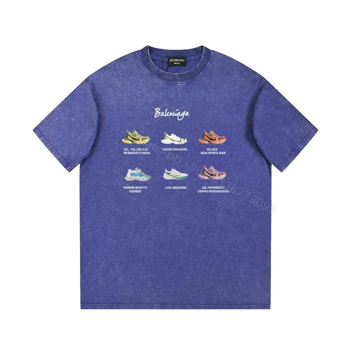 View 1 of Balenciaga 高仿鞋款圖案印花短袖T恤 寬鬆版時尚百搭男女同款藍色