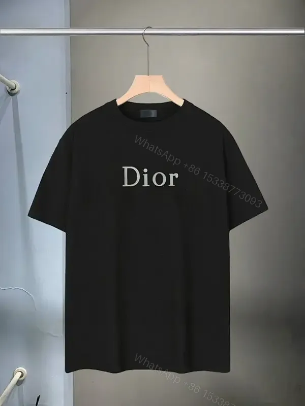 View 1 of Minimalist Black Knit Tee with Dior Logo Print, Unisex Fit