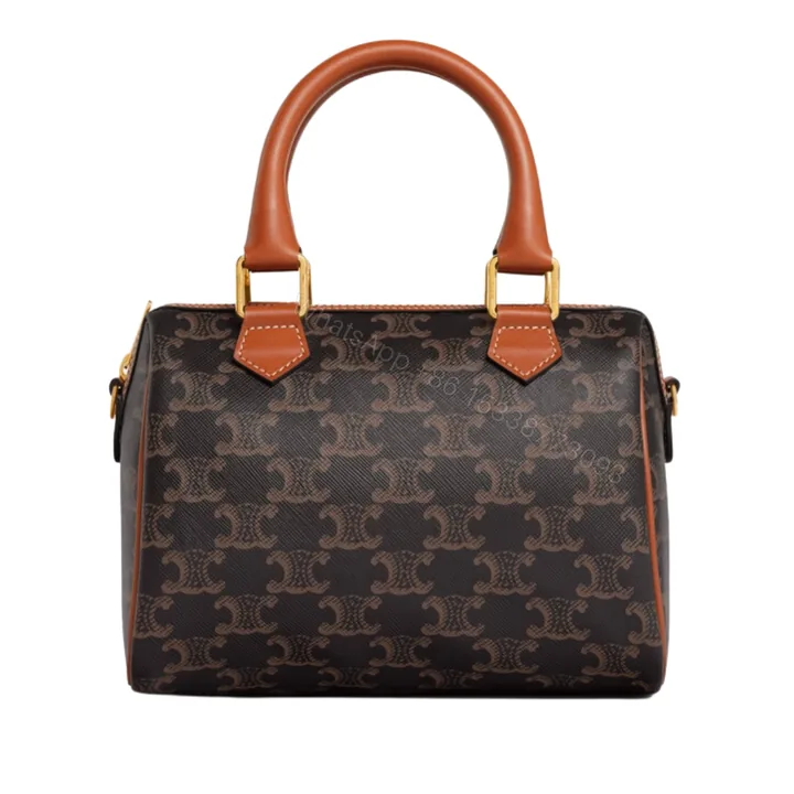 View 1 of CELINE SMALL BOSTON CUIR TRIOMPHE IN TRIOMPHE CANVAS AND CALFSKIN TAN
