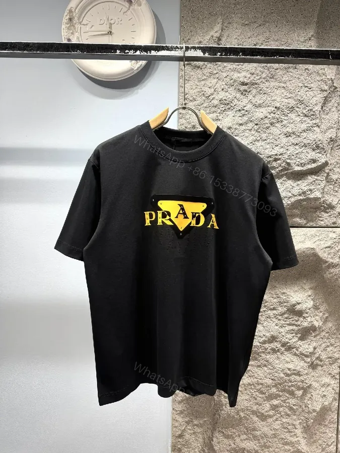 View 1 of Graphic Tee Black with Yellow Triangle Logo Accent, Premium Cotton Blend