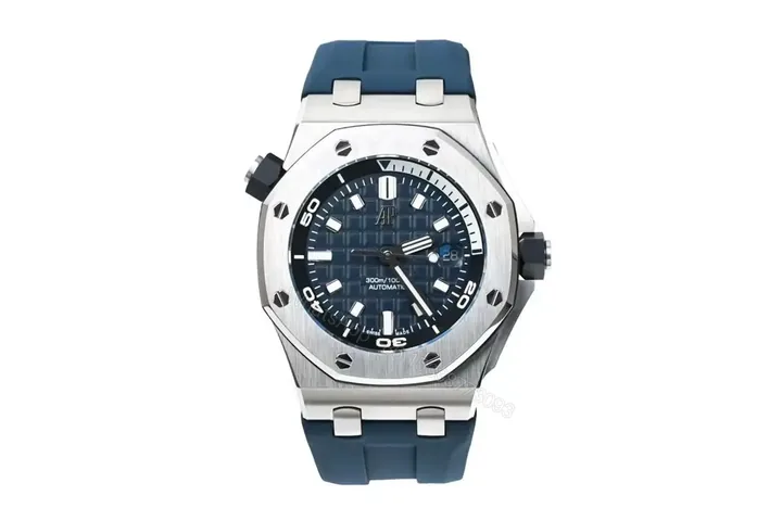 View 1 of OM Factory Audemars Piguet Royal Oak Offshore Diver Watch – Blue Dial, Stainless Steel Case, Rubber Strap