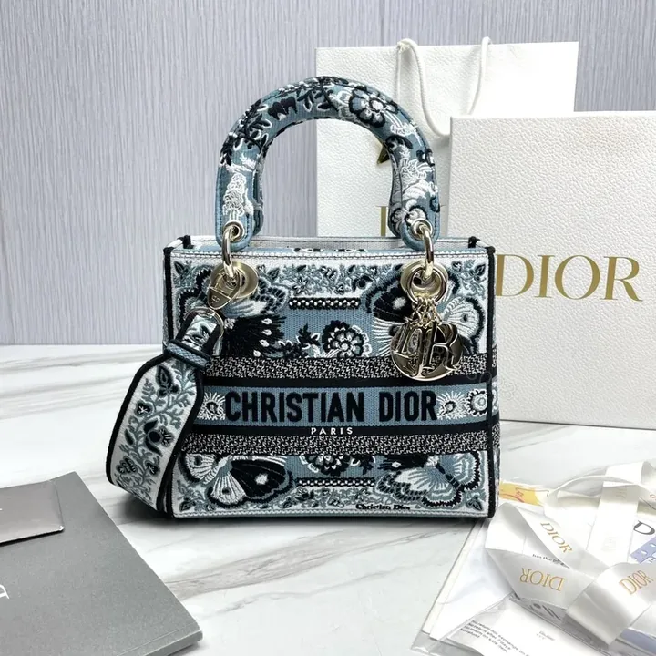 View 1 of Patterned Textured Handbag with Dior-Inspired Hardware - Everyday Luxury