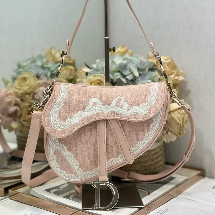 View 1 of Dioramour Small Saddle Bag with Strap Soupir Pink