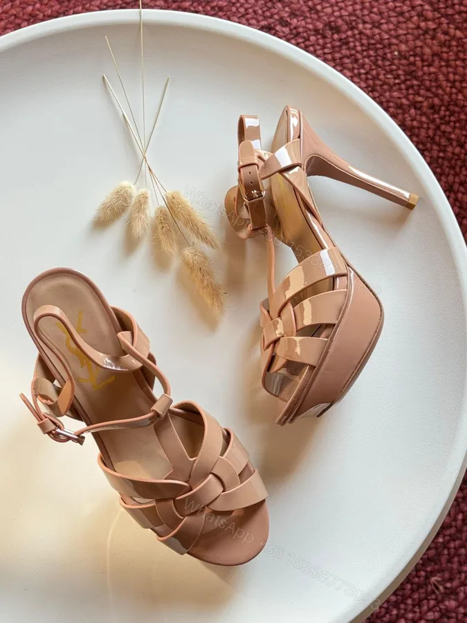 View 1 of Saint Laurent Burgundy Patent Leather Tribute Ankle Strap Sandals