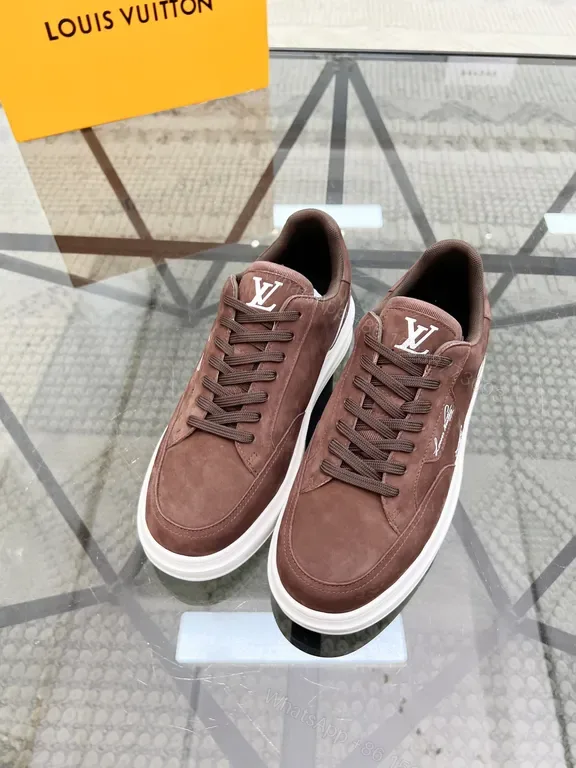 View 1 of Rich Leather LV Emblem Low-Top Sneakers - Suede, White Sole