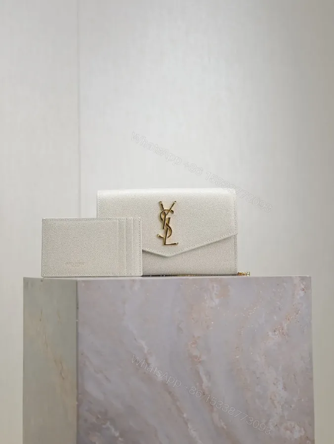 View 1 of Beige Textured Wallet & Card Holder Set with Gold Logo
