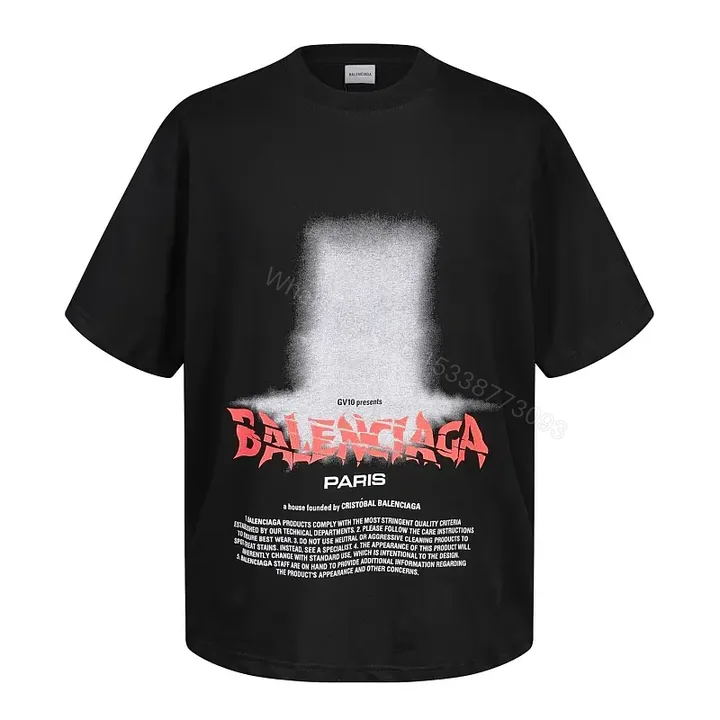View 1 of Black Cotton Streetwear Graphic Tee with Balenciaga Paris Logo