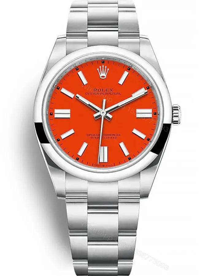 View 1 of Replica Rolex Oyster Perpetual Coral Red Dial 124300 41 mm