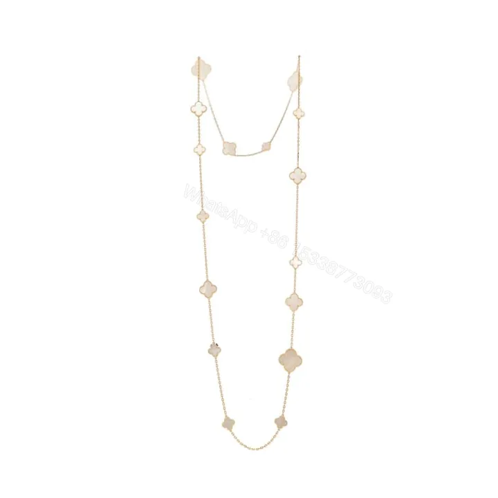 View 1 of 18K Yellow Gold Mother of Pearl 16 Motifs Magic Alhambra Necklace