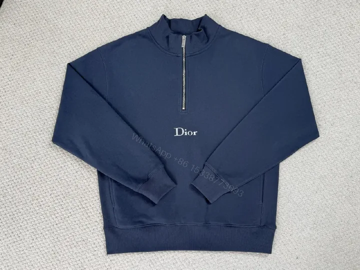 View 1 of Navy Knit Quarter-Zip Hoodie: Luxe Minimalist Layering