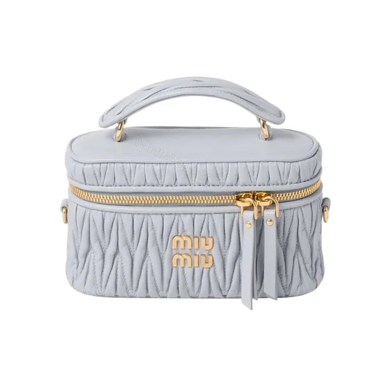 View 1 of MIUMIU MATELASSÉ NAPPA SHOULDER BAG CORNFLOWER 19CM 5BH230 N88 F0591 V OOO
