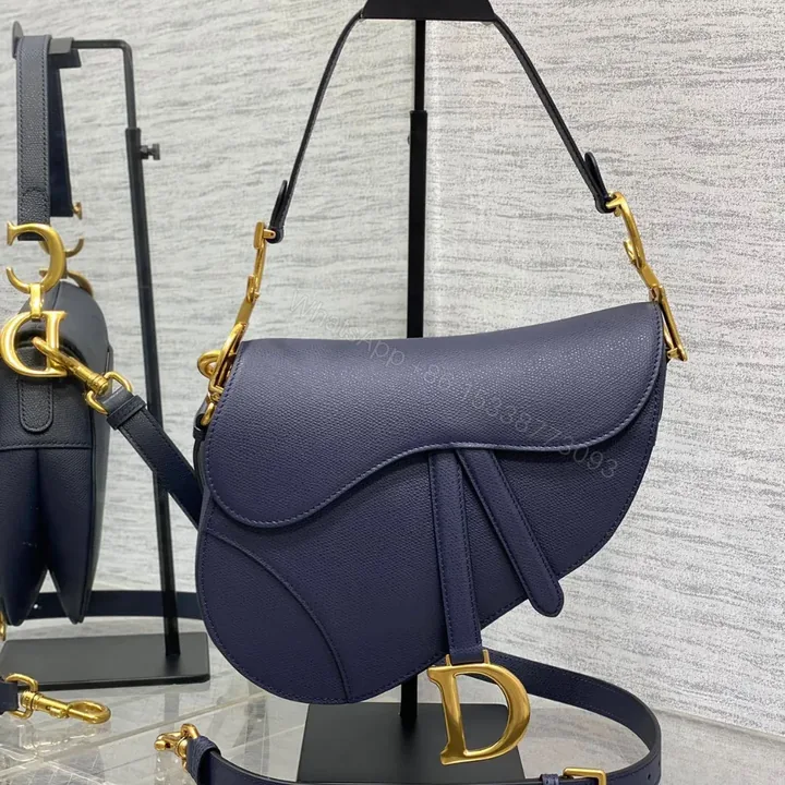 View 1 of Dior Saddle Bag in Deep Ocean Blue Gold Hardware