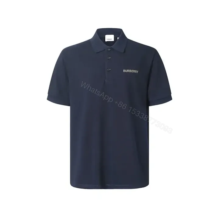 View 1 of Navy Cotton Polo: Subtle Branding, Tailored Comfort Shirt