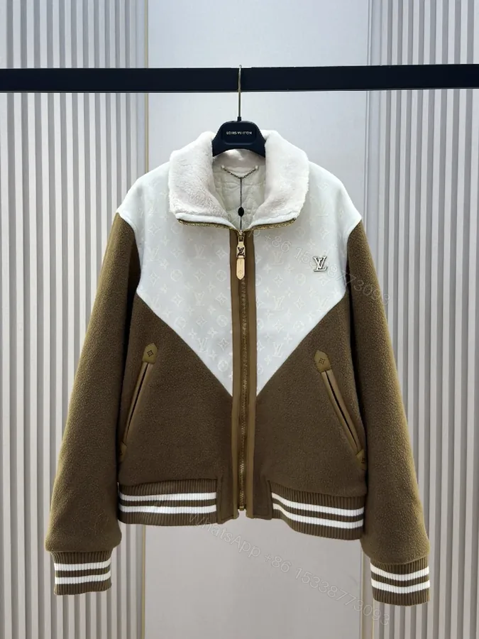 View 1 of Brown & Off-White Monogram Varsity Jacket: Rich Texture, Modern Luxury