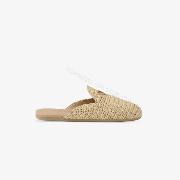 View 1 of Prada Woven Fabric Mules Natural
