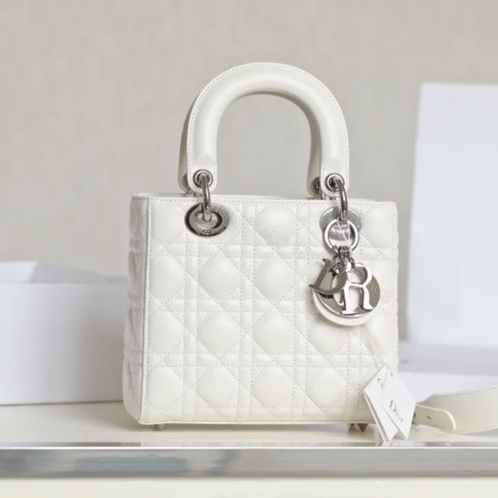 View 1 of Dior My Lady Rep 11 High-end Women’s Handbag White Silver Lock 20×16.5cm