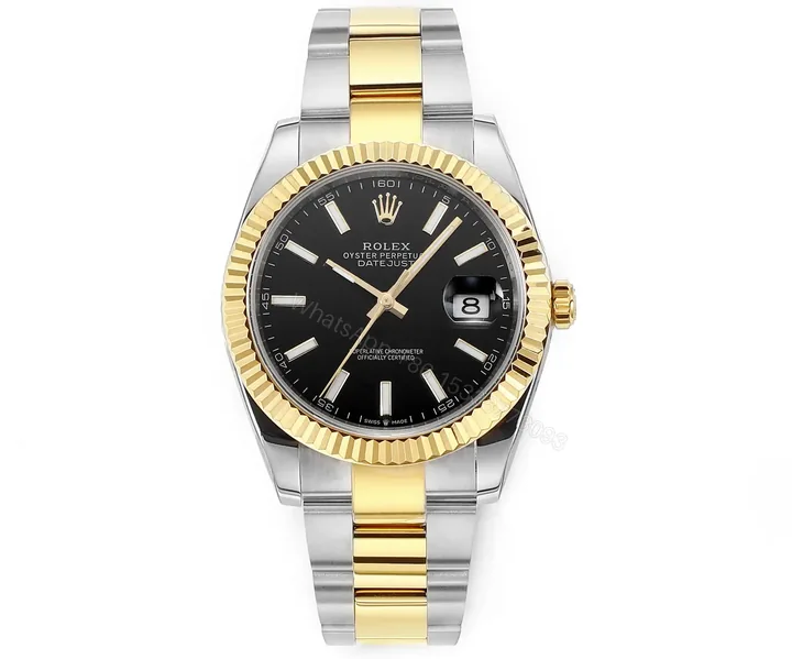 View 1 of Rolex Datejust 41 Yellow Rolesor Fluted Oyster Black Dial Watch 126333-0013