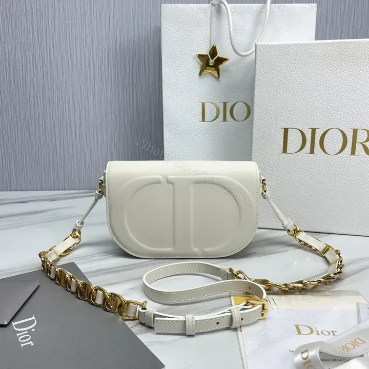View 1 of Minimalist Dior Soft-Curve Bag: White Leather, Gold Hardware, Luxe Compact Crossbody