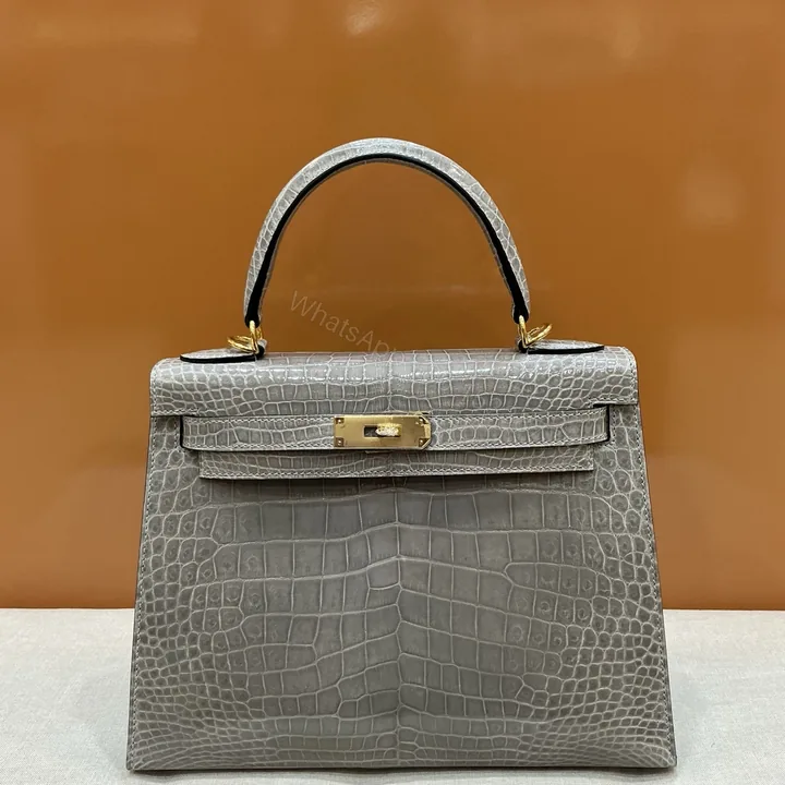 View 1 of Hermès A貨 Kelly 灰色鱷魚紋手提包 簡約高級通勤女包