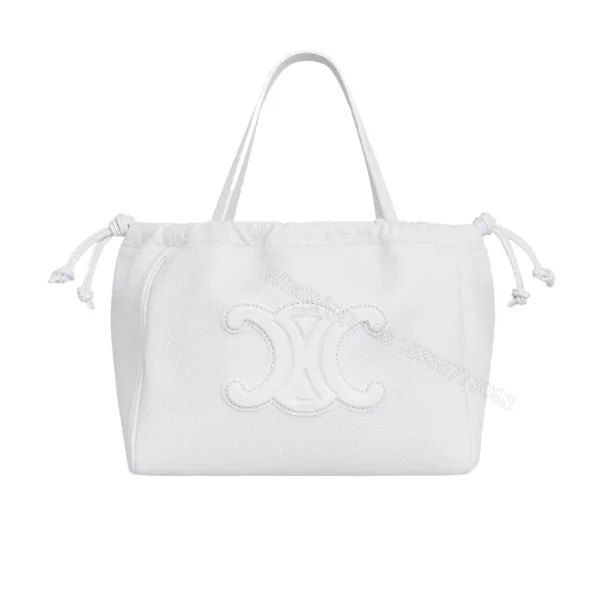 View 1 of CELINE SMALL CABAS DRAWSTRING CUIR TRIOMPHE IN SMOOTH CALFSKIN WHITE 24CM