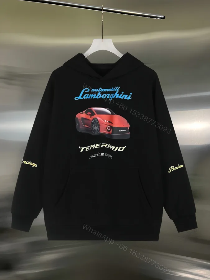 View 1 of Balenciaga高仿男士連帽衛衣 黑色Lamborghini印花設計 潮流必備