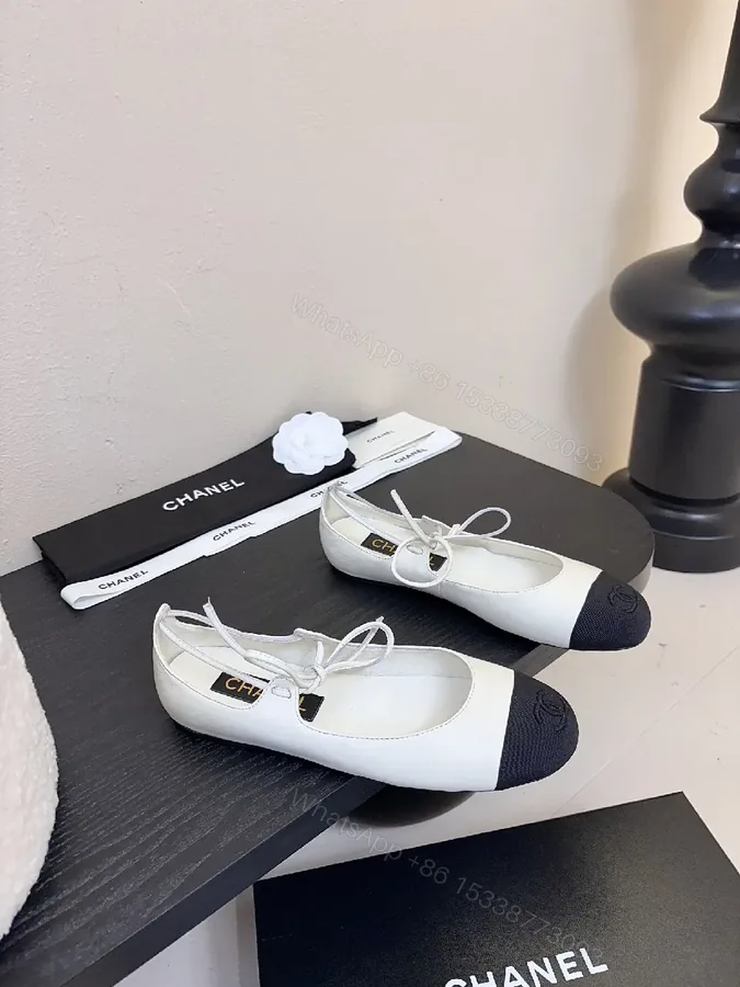 View 1 of White/Black Two-Tone Ballet Flats – Crisscross Lace, Cushioned Comfort, Flat Shoes