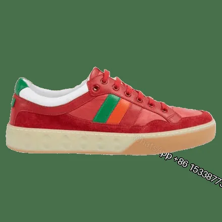 View 1 of GUCCI MEN’S RED LEATHER AND NYLON SNEAKERS – GC62