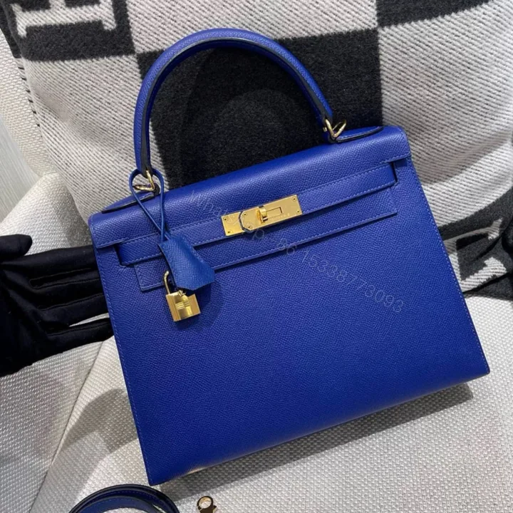View 1 of Hermes Kelly 28 Electric Blue Epsom Leather Gold Hardware