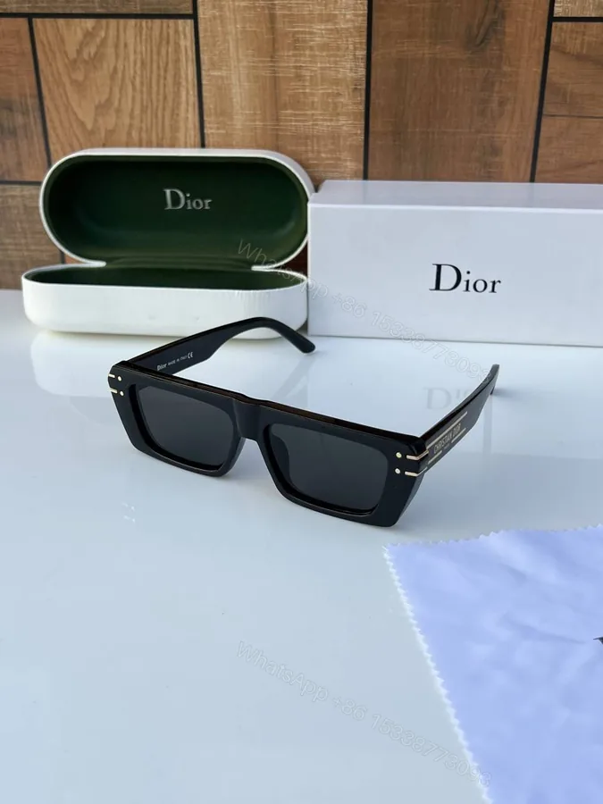 View 1 of First Copy Dior Black Rectangular Sunglasses Premium Unisex UV Protection