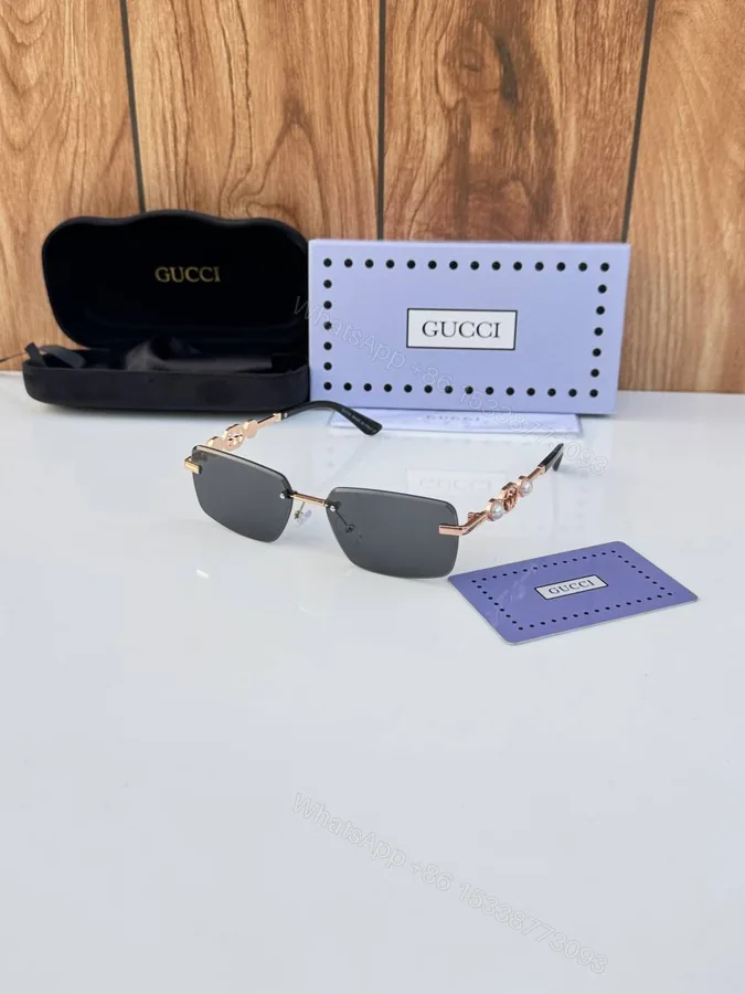 View 1 of First Copy Gucci 18327 Gold Black Luxury Designer Sunglasses Premium UV Protection Eyewear