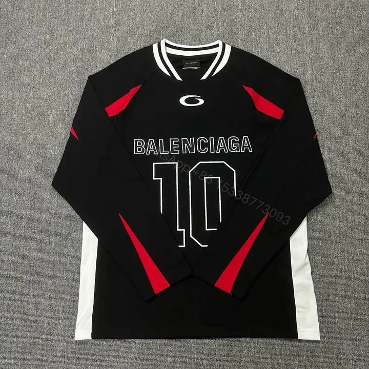View 1 of Black Jersey + Premium Knit + Street Luxe + Bold BALENCIAGA-style Graphic + Jersey Top
