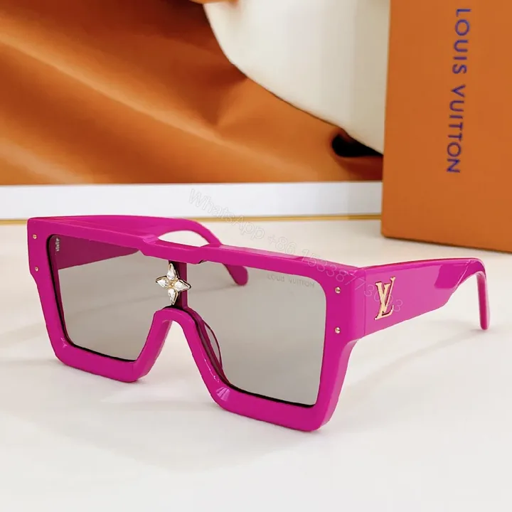 View 1 of Vivid Fuchsia Sunglasses: Oversized Shield, Gold LV Accents