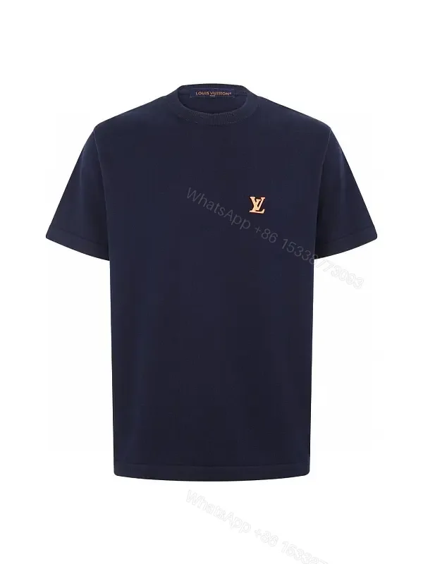 View 1 of Navy Knit Tee—Short Sleeve, Solid, LV Logo Chest