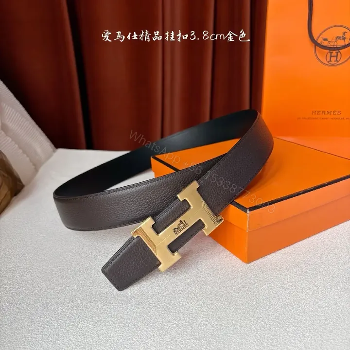 View 1 of Premium Black Leather Belt with Gold Hardware - Luxury Style Belt