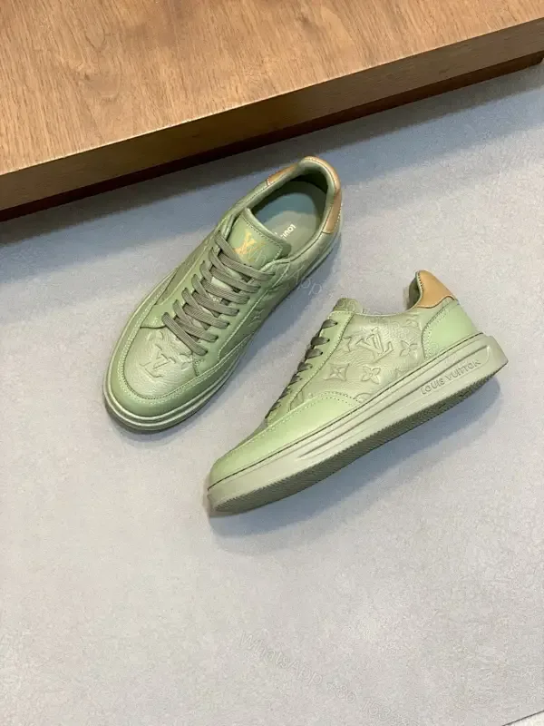View 1 of Green Leather Sneaker: Subtle Monogram, All-Day Comfort, Modern Style