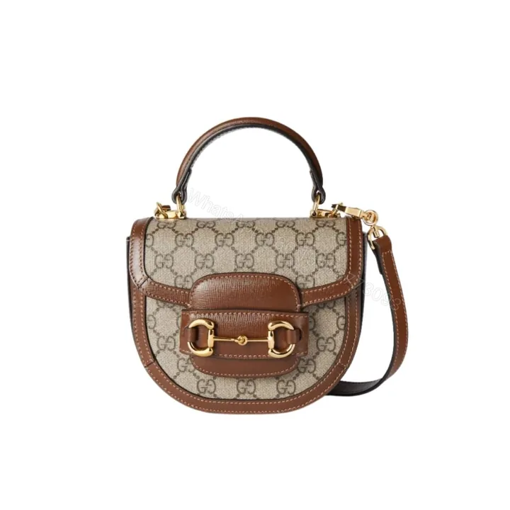 View 1 of Gucci Horsebit 1955 Mini Top Handle Bag Beige And Ebony 14Cm 781387 92TCG 8563