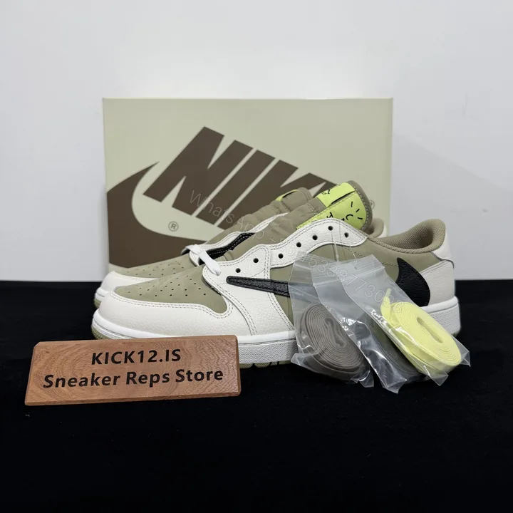 View 1 of Travis Scott x Air Jordan 1 Low OG Golf ‘Neutral Olive’ Reps