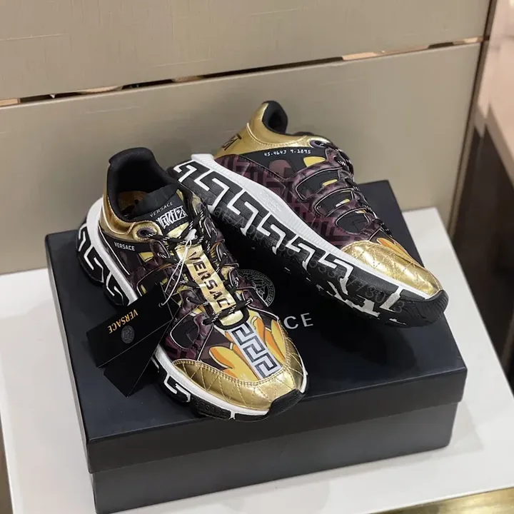 View 1 of Gold-Patterned High-Tops: Versace-Inspired Luxury Sneakers
