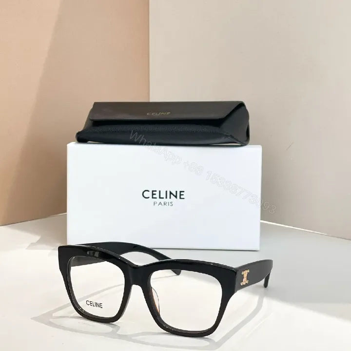View 1 of Chic Black Acetate Cat-Eye glasses with Gold Logo Case