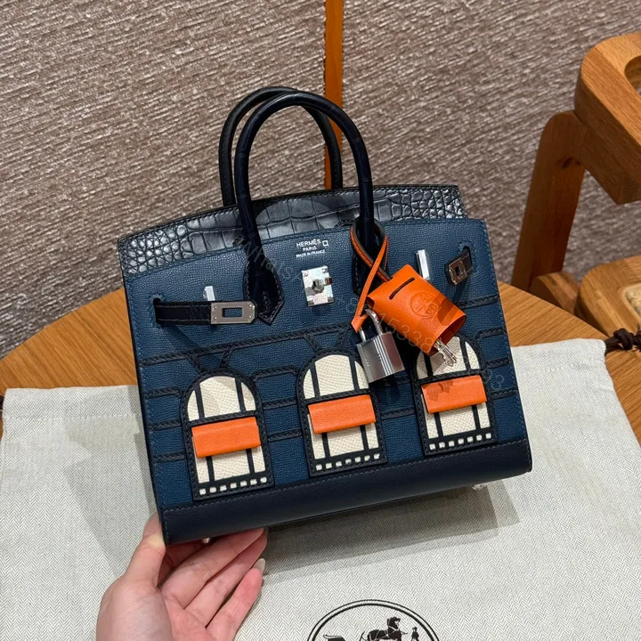 View 1 of HERMES BIRKIN FAUBOURG TOUCH 20 IN NAVY BLUE WITH SILVER HARDWARE