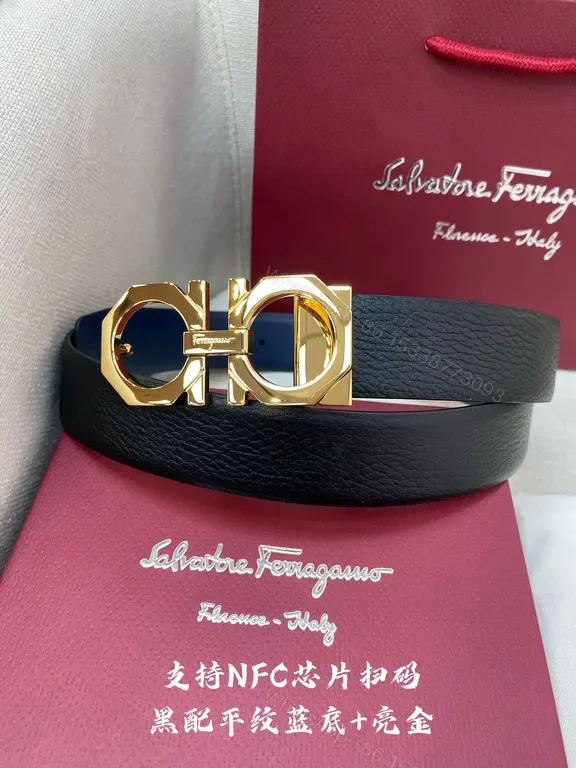 View 1 of Bold Calfskin Belt: Gold Gancini Buckle Luxury Accessory